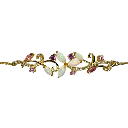 925 Sterling Silver Gold-Toned Opal, Pink Zircon and Pave CZ Slider Bracelet