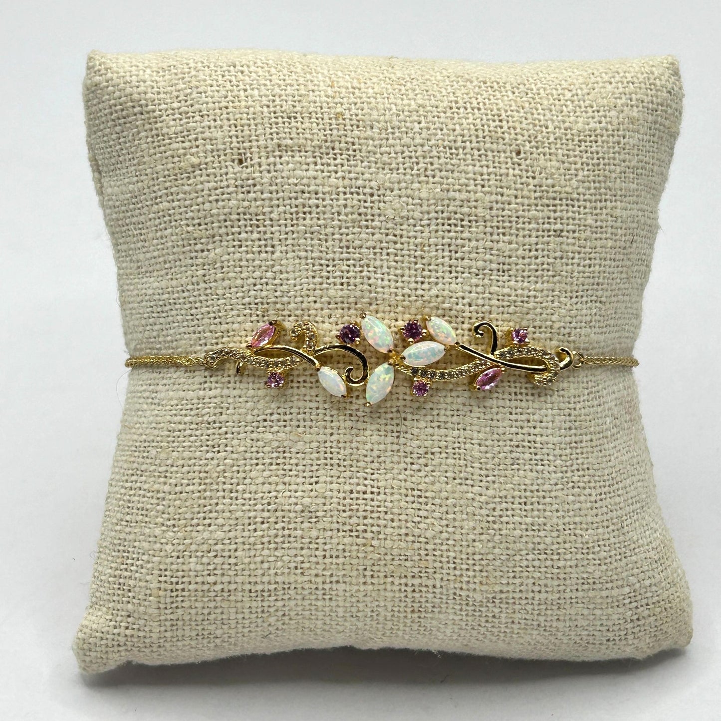 925 Sterling Silver Gold-Toned Opal, Pink Zircon and Pave CZ Slider Bracelet