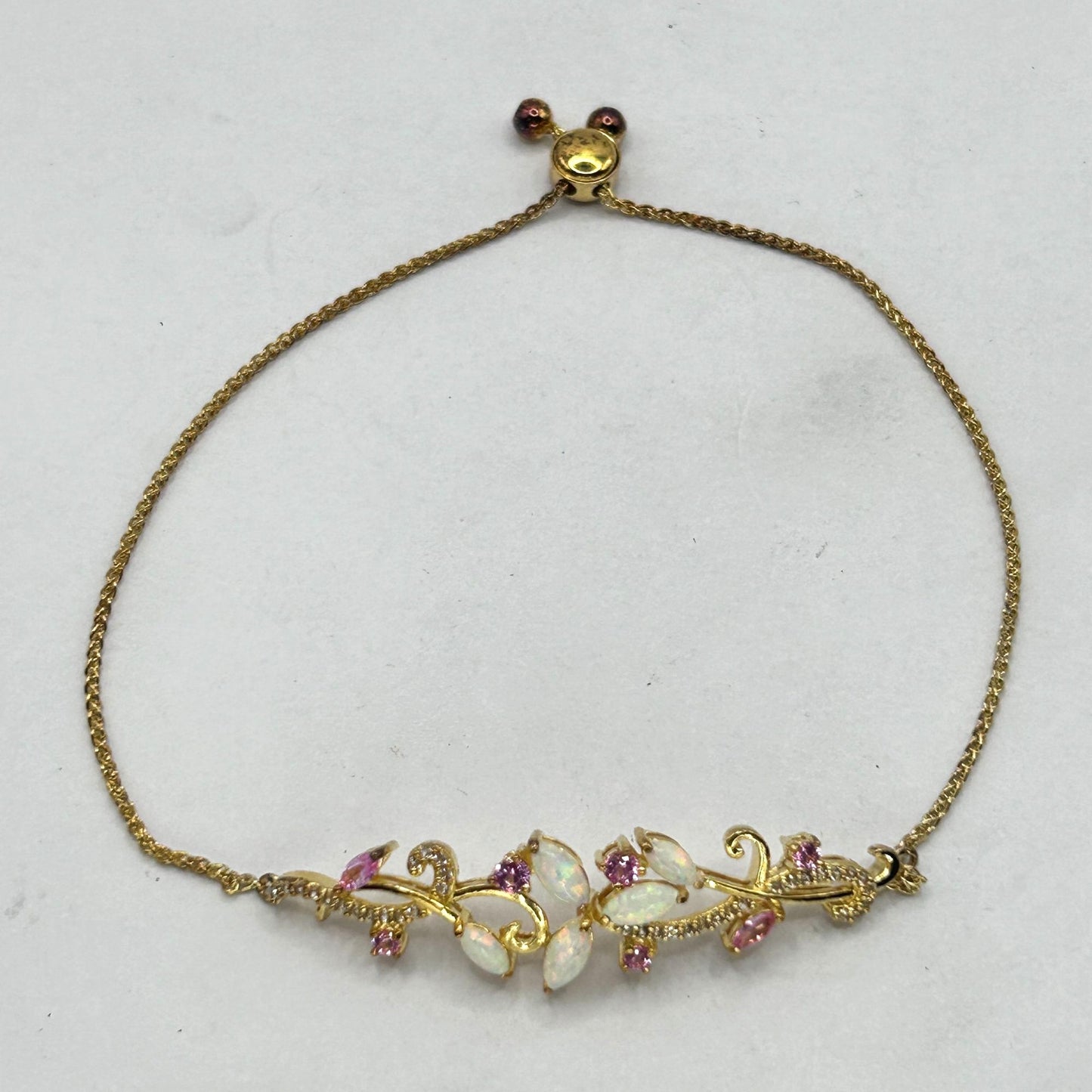 925 Sterling Silver Gold-Toned Opal, Pink Zircon and Pave CZ Slider Bracelet