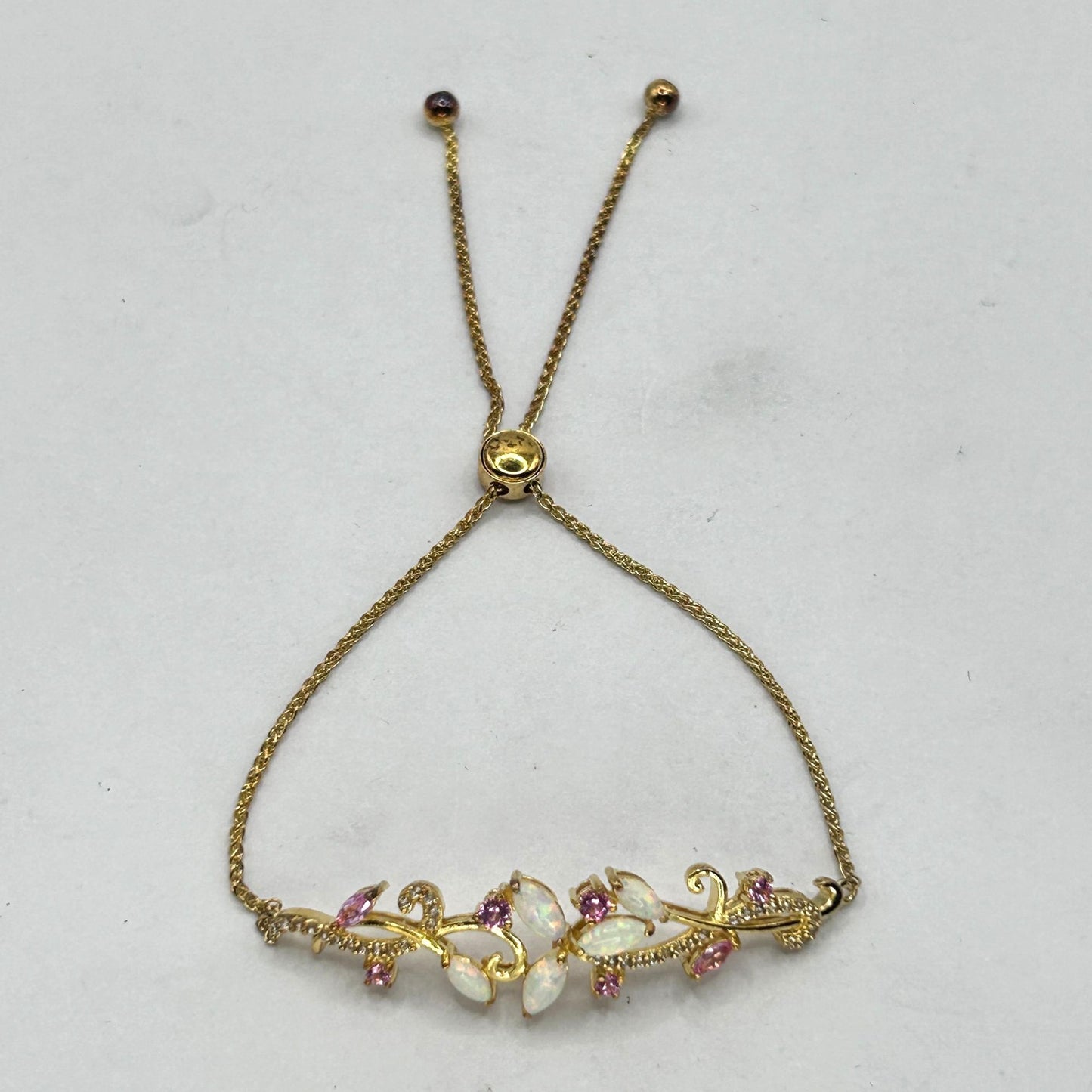 925 Sterling Silver Gold-Toned Opal, Pink Zircon and Pave CZ Slider Bracelet