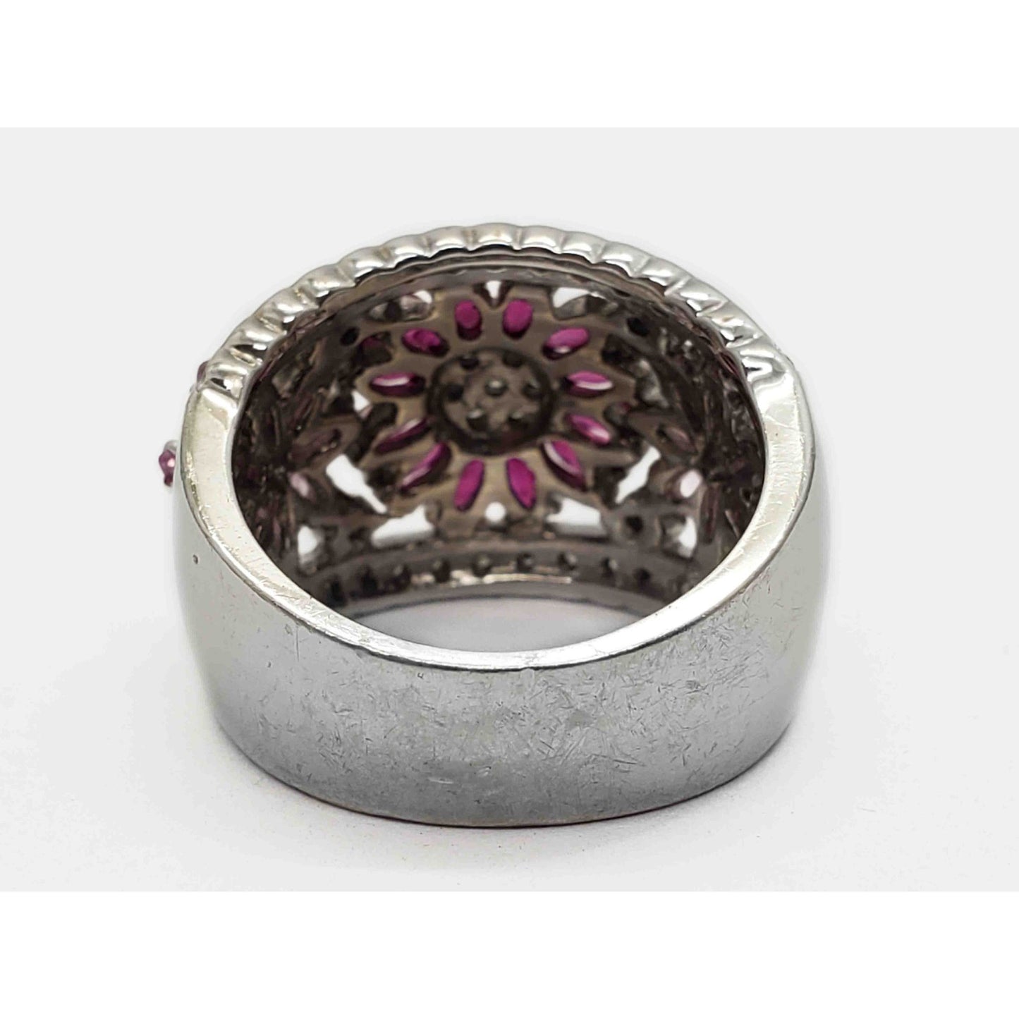 Pink Sapphire Ruby & Diamond Band Ring 14k White Gold Size 7.25