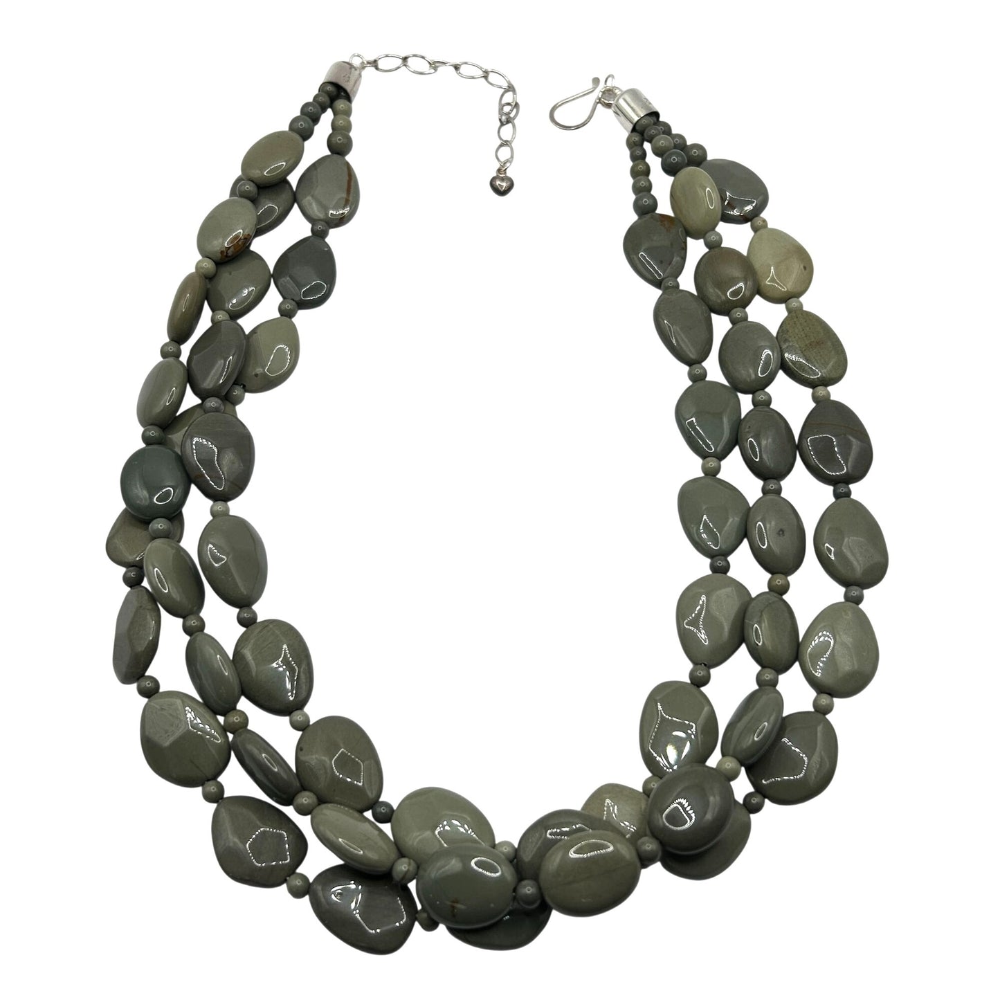 Jay King Triple Strand Leopard Ocean Jasper 18" Necklace 925 Sterling Clasp