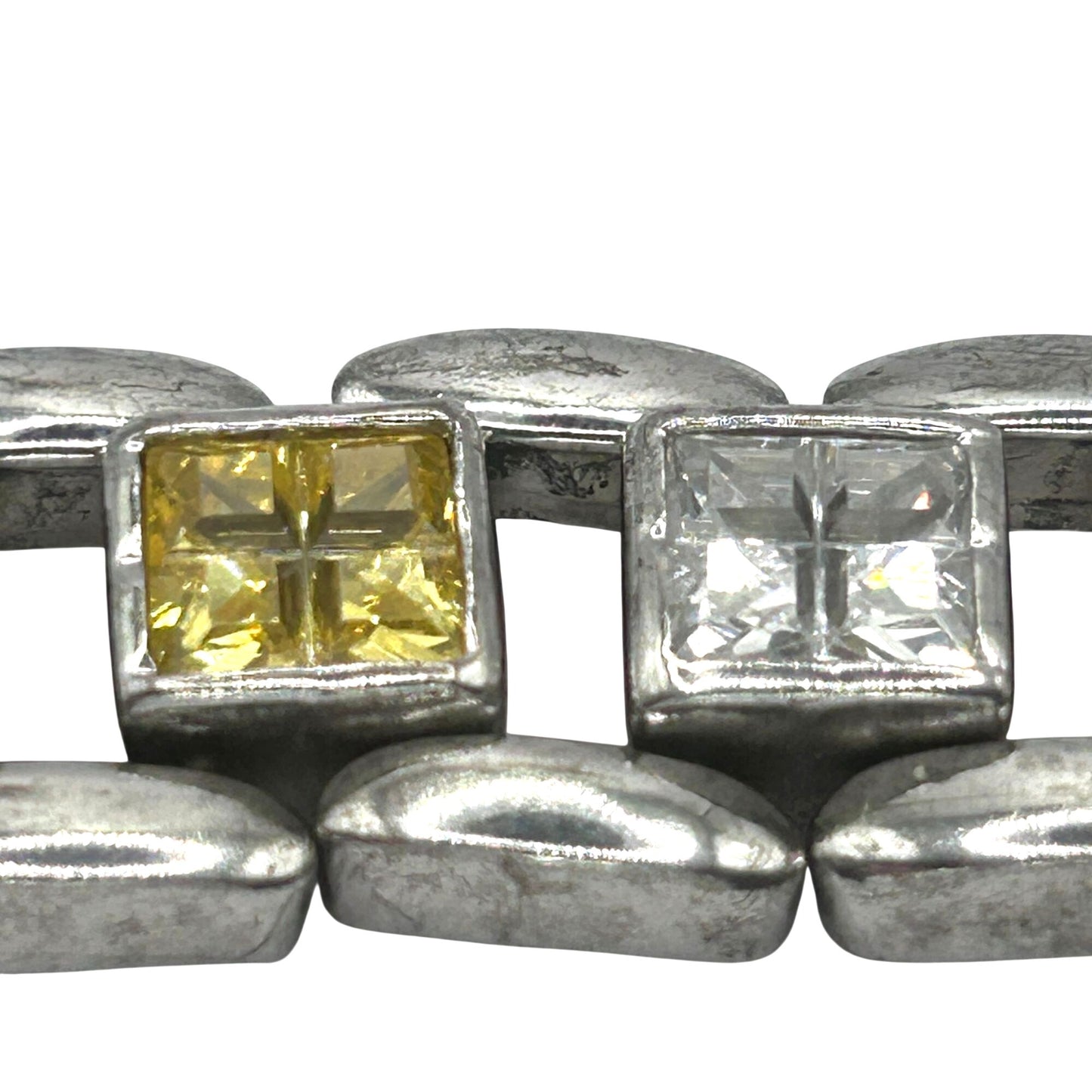 925 Sterling Silver 9" Tennis Bracelet with Square White & Yellow Cubic Zirconia