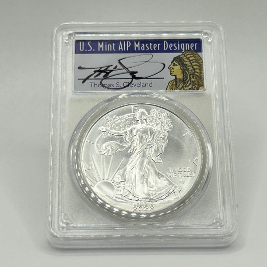 2022 $1 American Silver Eagle 1oz PCGS MS70 - Thomas Cleveland Signed Label
