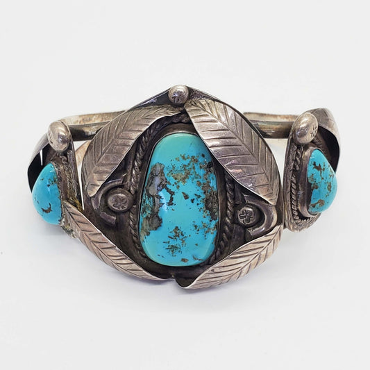 Southwestern Turquoise Sterling Silver Cuff Bracelet 76.5 Grams
