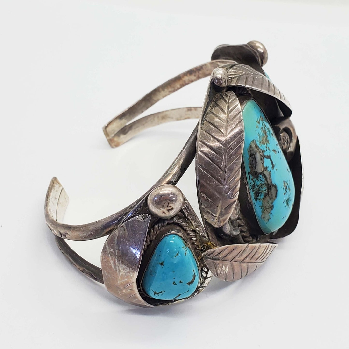 Southwestern Turquoise Sterling Silver Cuff Bracelet 76.5 Grams