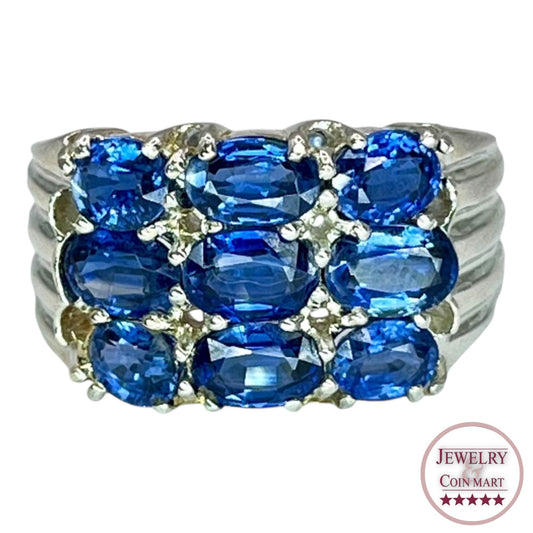 925 Sterling Silver Blue Kyanite 3 Row Band Ring Size 9.75 Colorful Statement