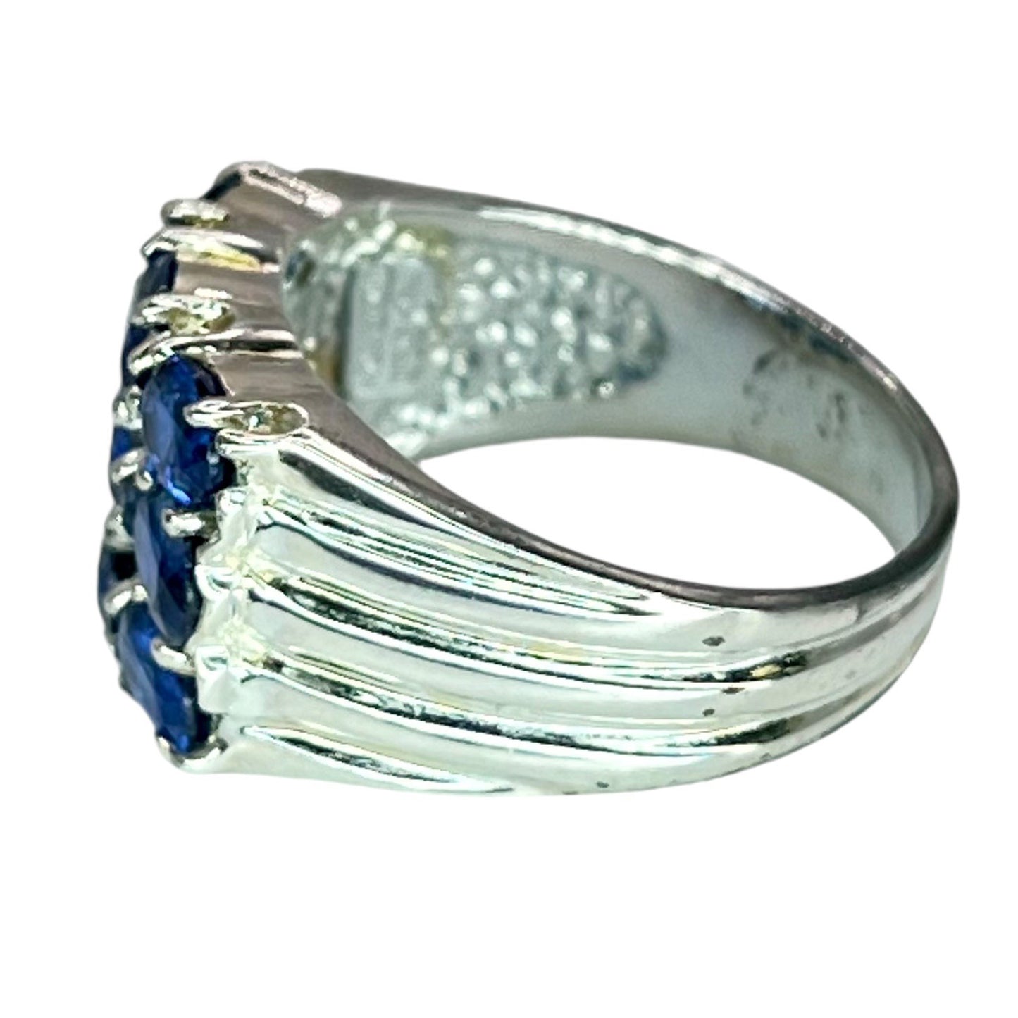 925 Sterling Silver Blue Kyanite 3 Row Band Ring Size 9.75 Colorful Statement