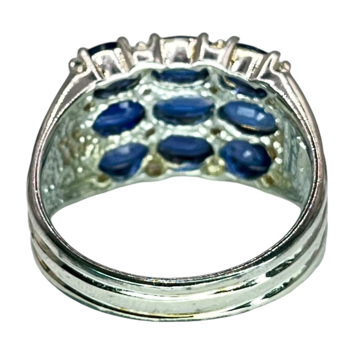 925 Sterling Silver Blue Kyanite 3 Row Band Ring Size 9.75 Colorful Statement