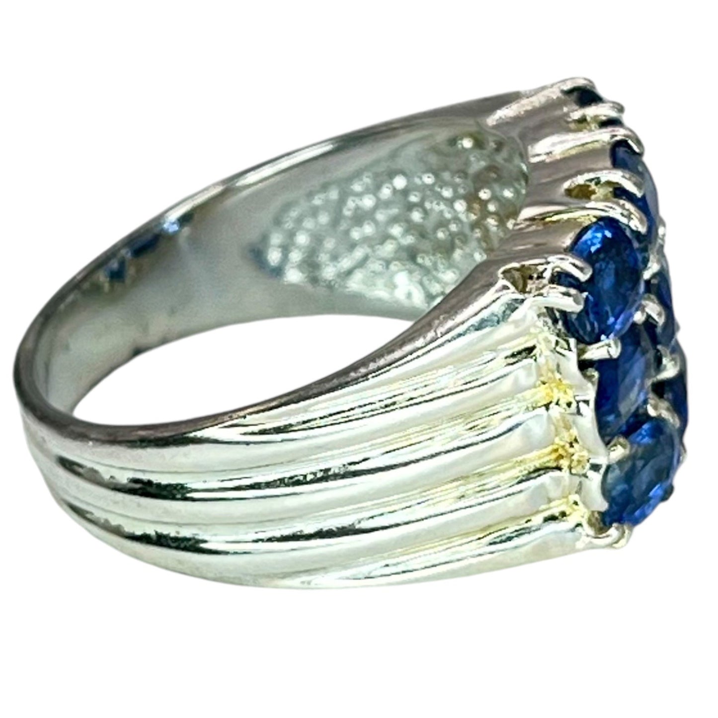 925 Sterling Silver Blue Kyanite 3 Row Band Ring Size 9.75 Colorful Statement