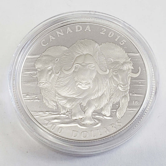 Royal Canadian Mint 2015 $100 1 oz .999 Fine Silver Muskox Coin w/Box