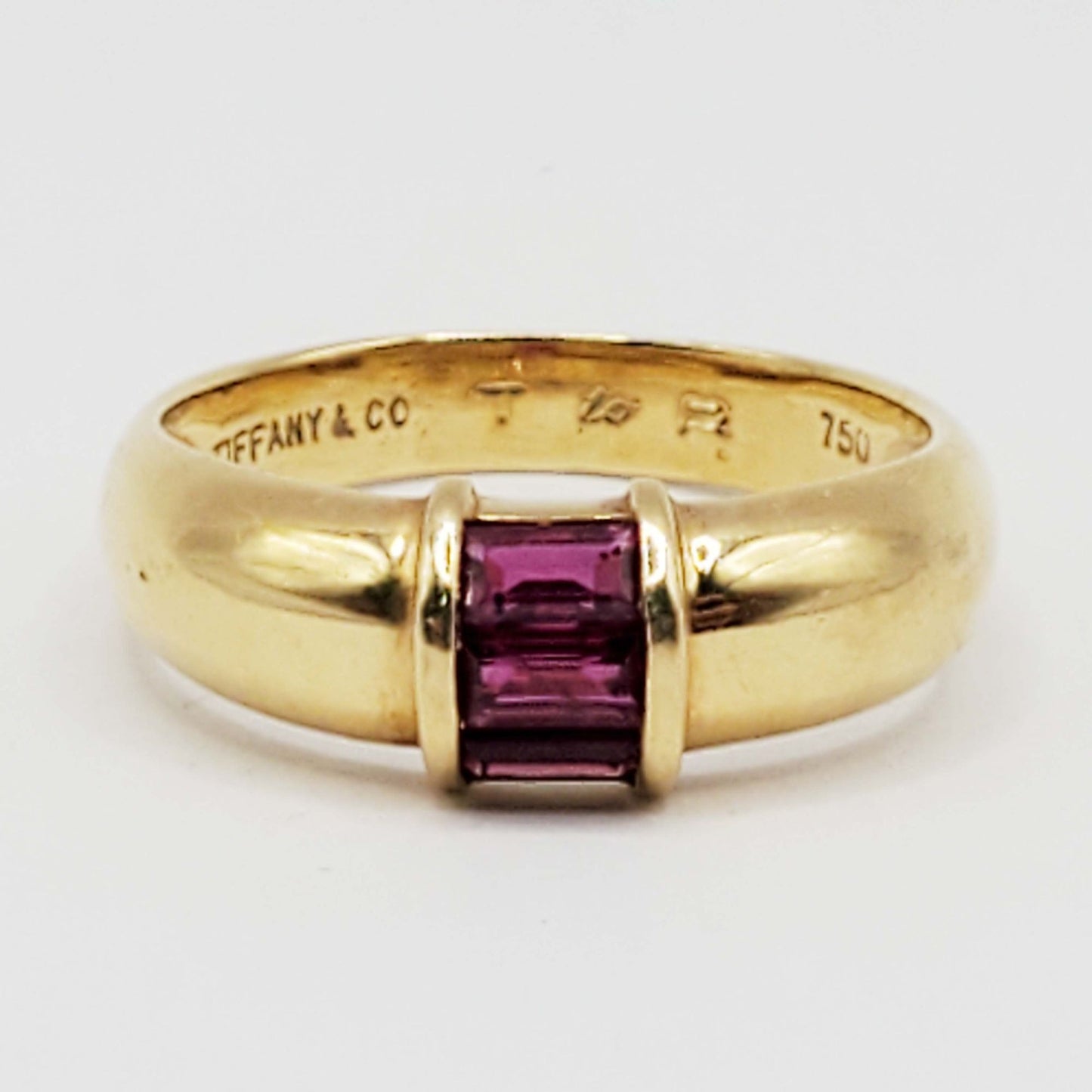 Tiffany & Co 3-Stone Baguette Ruby Ring 18k Gold Size 6.5