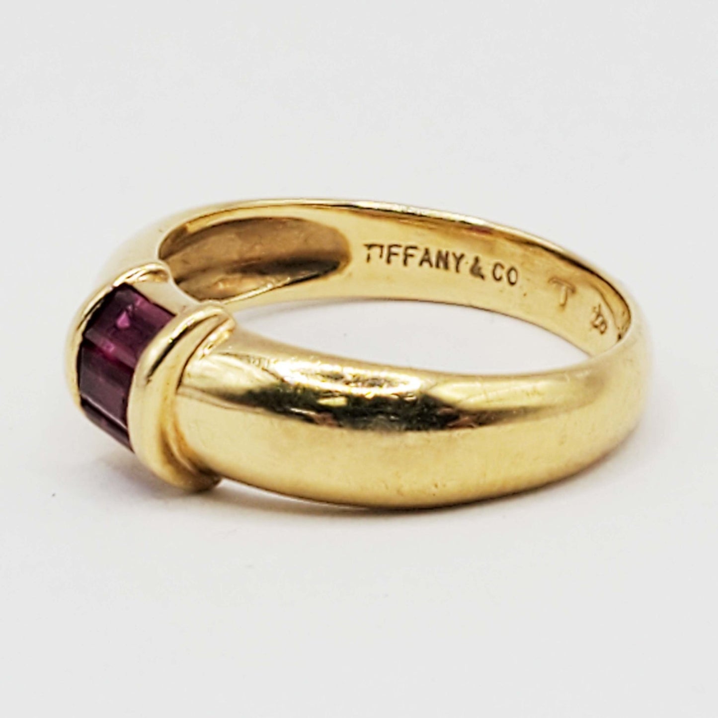 Tiffany & Co 3-Stone Baguette Ruby Ring 18k Gold Size 6.5