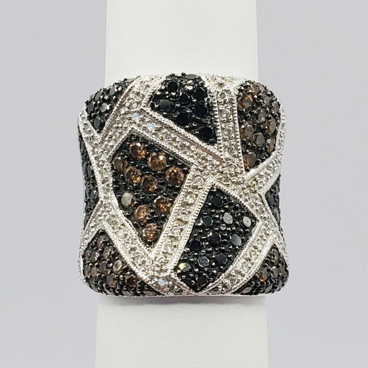 1.92 ctw Chocolate Black & White Diamond Cigar Ring 14k White Gold Size 8.5
