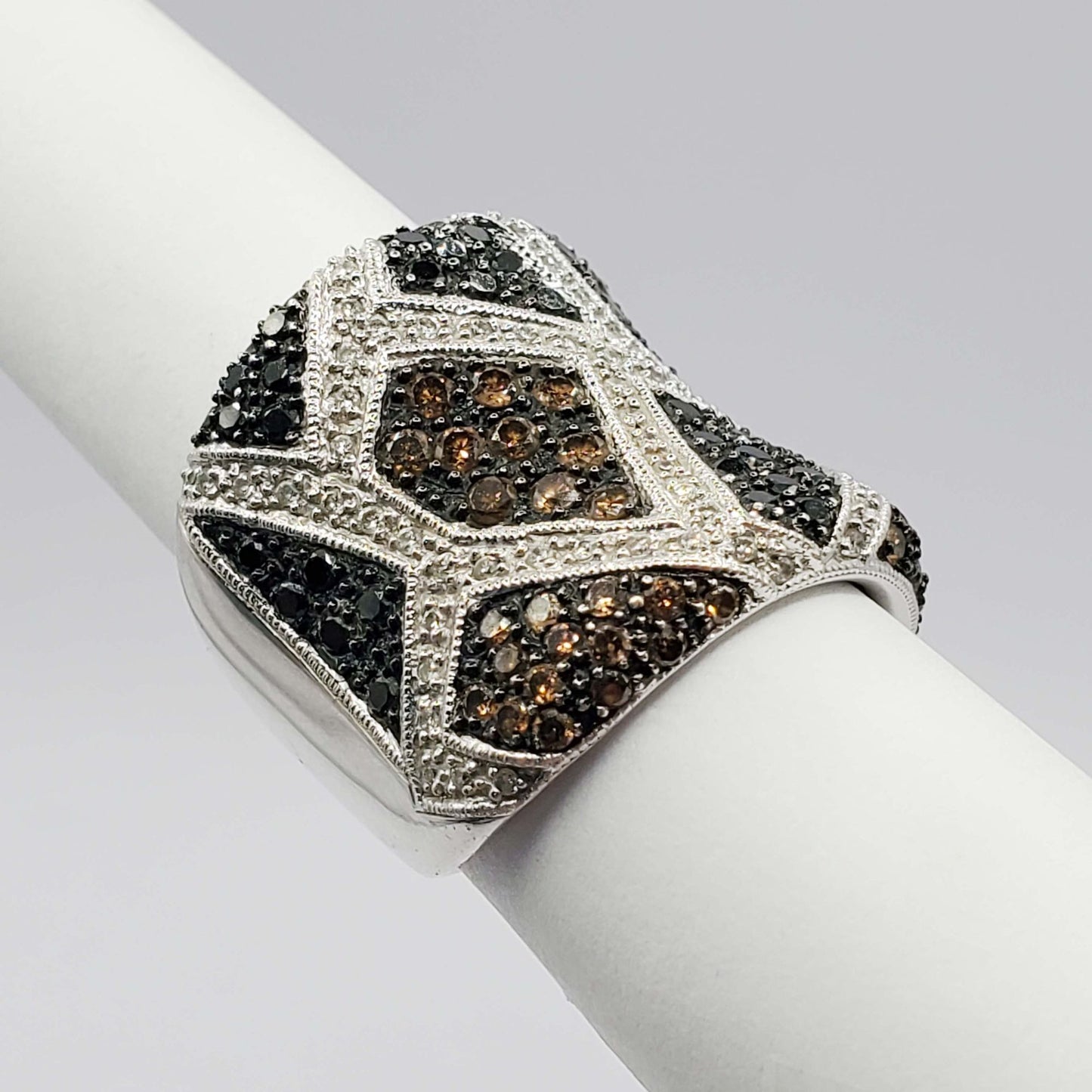 1.92 ctw Chocolate Black & White Diamond Cigar Ring 14k White Gold Size 8.5