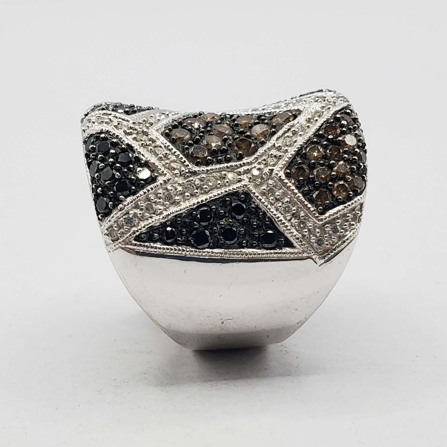 1.92 ctw Chocolate Black & White Diamond Cigar Ring 14k White Gold Size 8.5