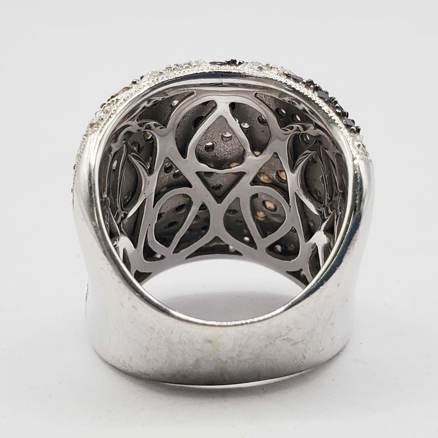 1.92 ctw Chocolate Black & White Diamond Cigar Ring 14k White Gold Size 8.5