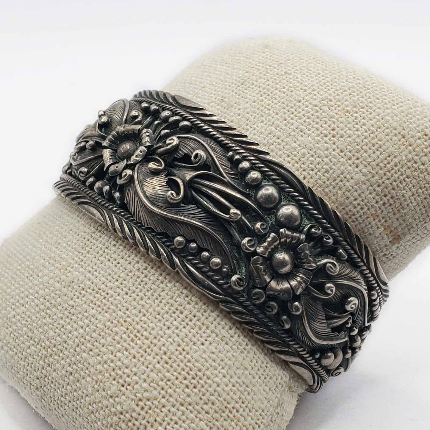 Southwestern George Begay Navajo Sterling Silver Repousse Cuff Bracelet