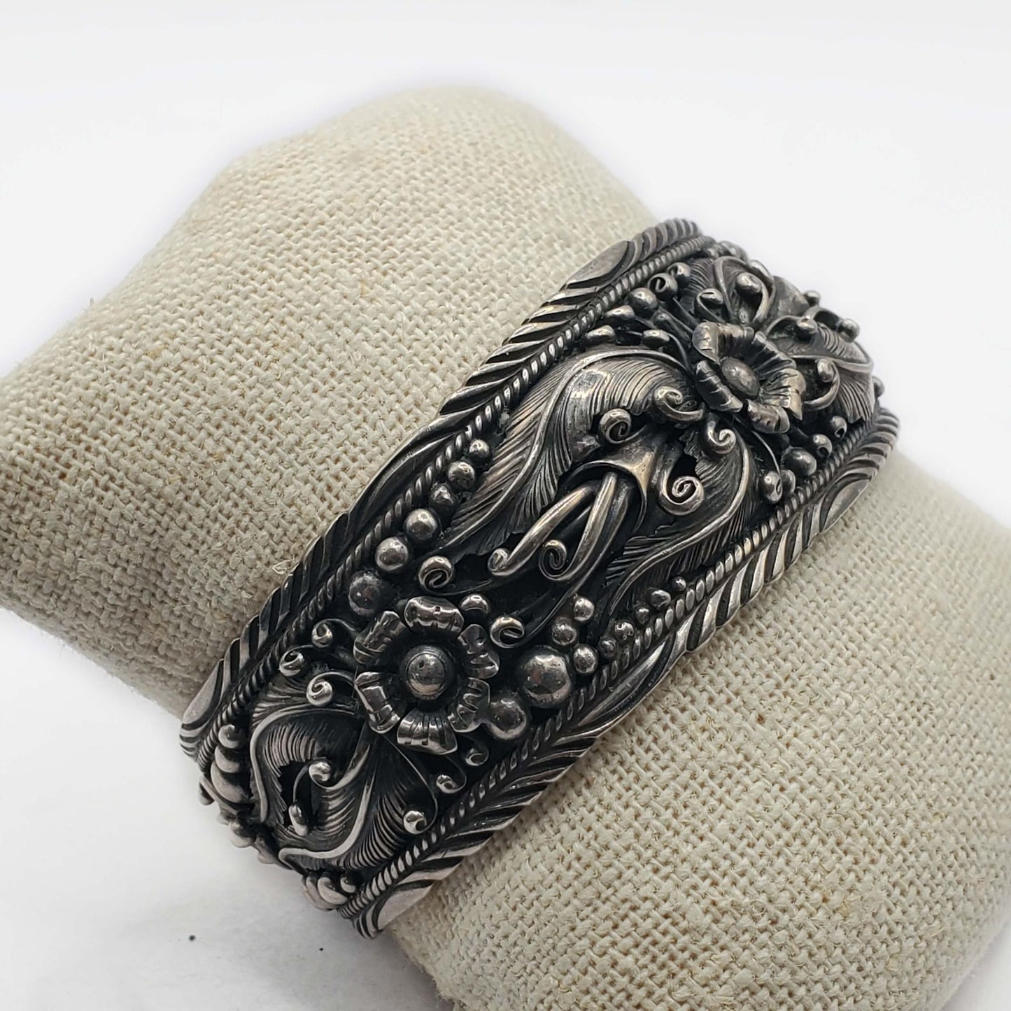 Southwestern George Begay Navajo Sterling Silver Repousse Cuff Bracelet