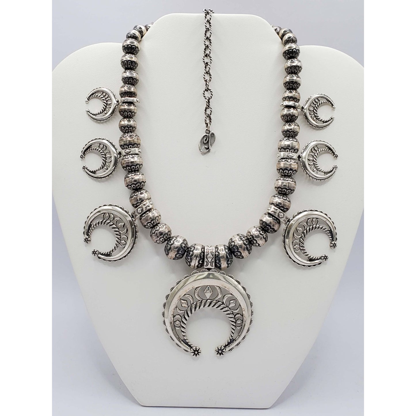 Vintage Carolyn Pollack Navajo Pearl Squash Blossom Necklace Sterling Silver