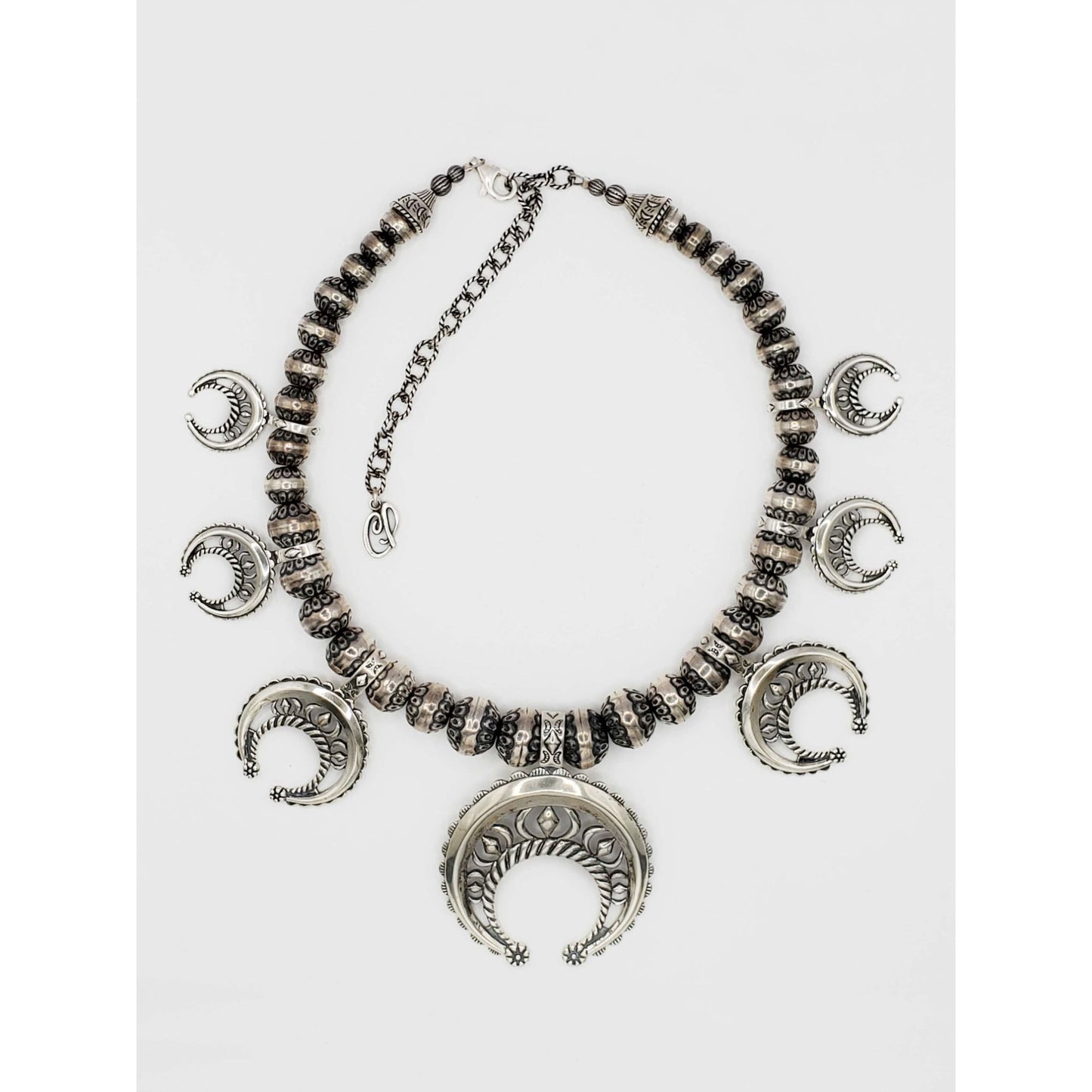 Vintage Carolyn Pollack Navajo Pearl Squash Blossom Necklace Sterling Silver