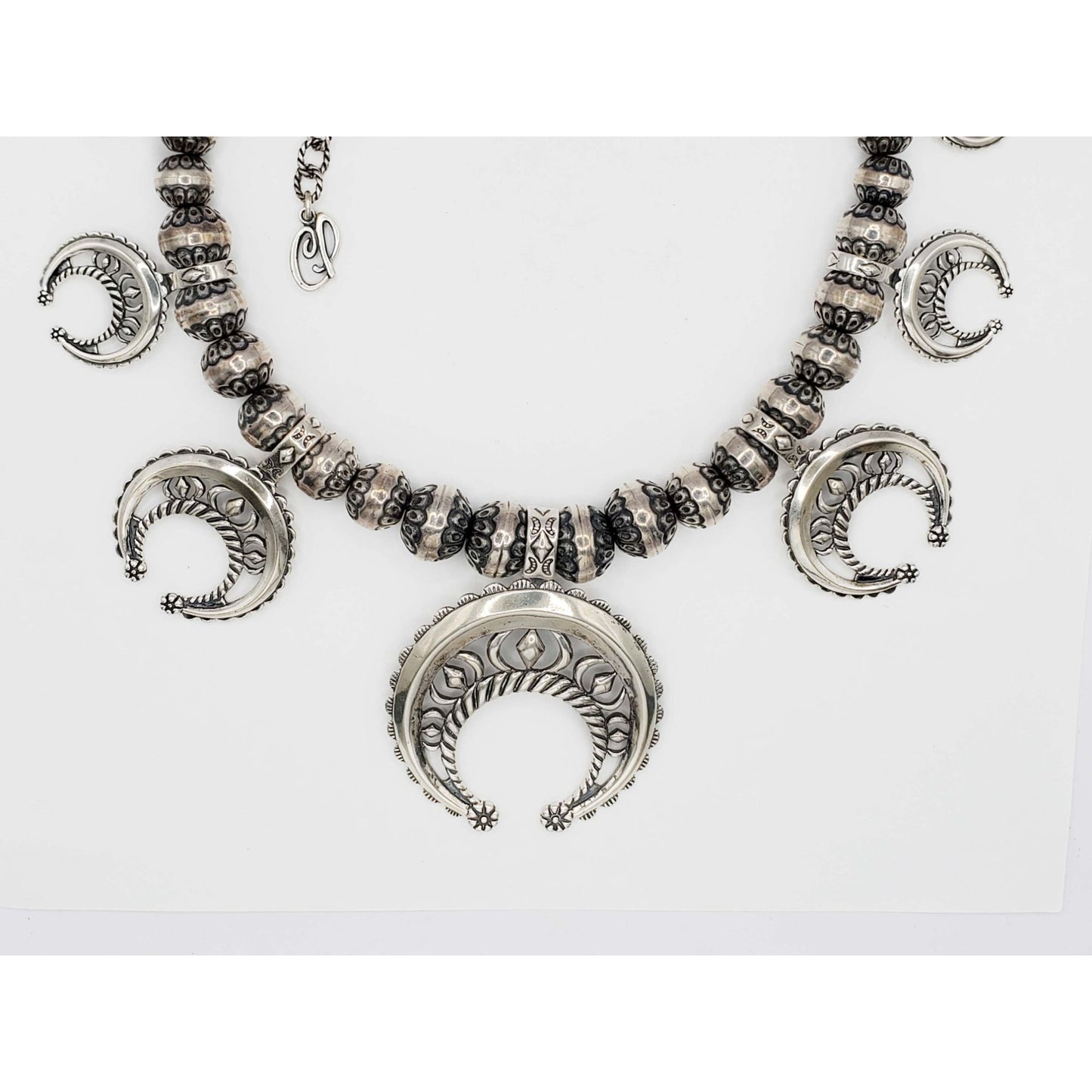 Vintage Carolyn Pollack Navajo Pearl Squash Blossom Necklace Sterling Silver