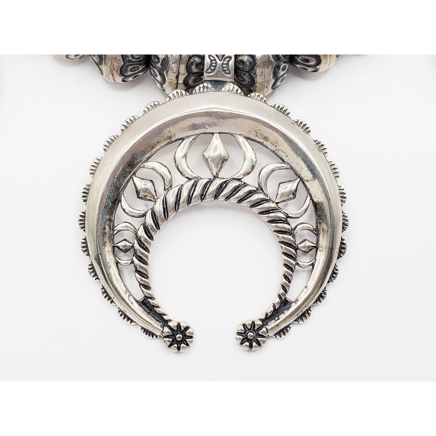 Vintage Carolyn Pollack Navajo Pearl Squash Blossom Necklace Sterling Silver
