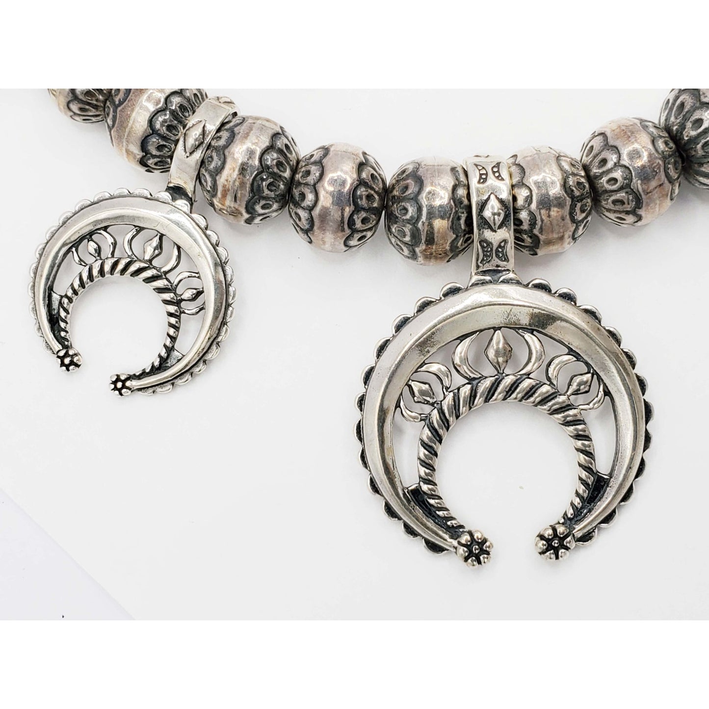Vintage Carolyn Pollack Navajo Pearl Squash Blossom Necklace Sterling Silver