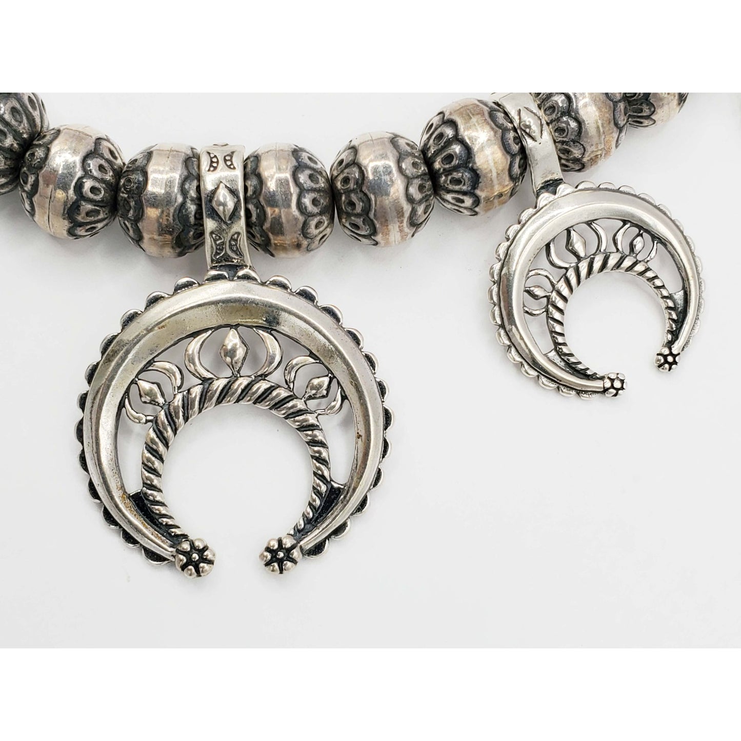 Vintage Carolyn Pollack Navajo Pearl Squash Blossom Necklace Sterling Silver