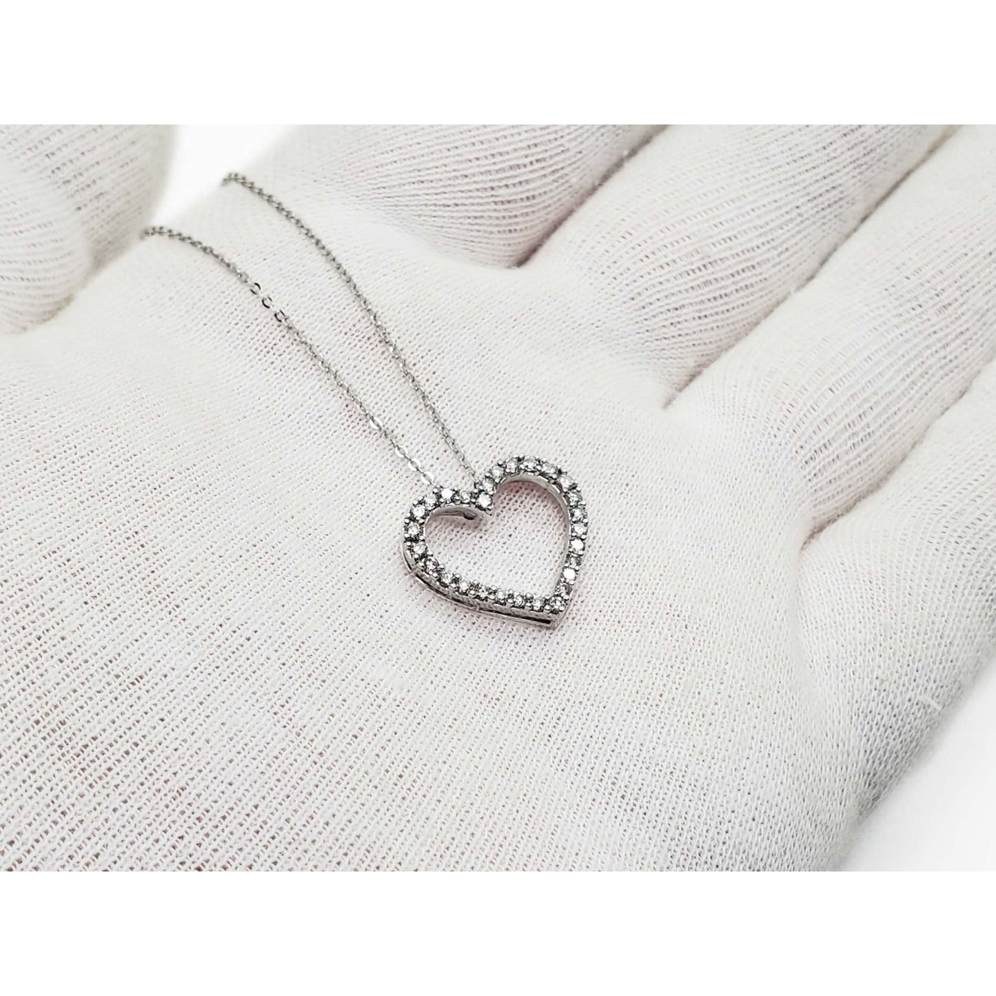 0.50 ctw Natural Diamond Open Heart Pendant Necklace 14k White Gold w/IGI Report