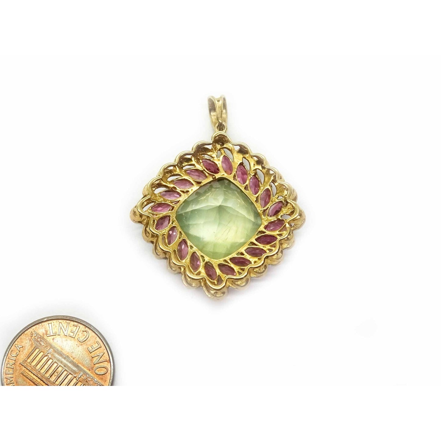 Chalcedony Pendant & Earrings 10k Gold w/Pink Tourmaline, White Topaz, Diamond
