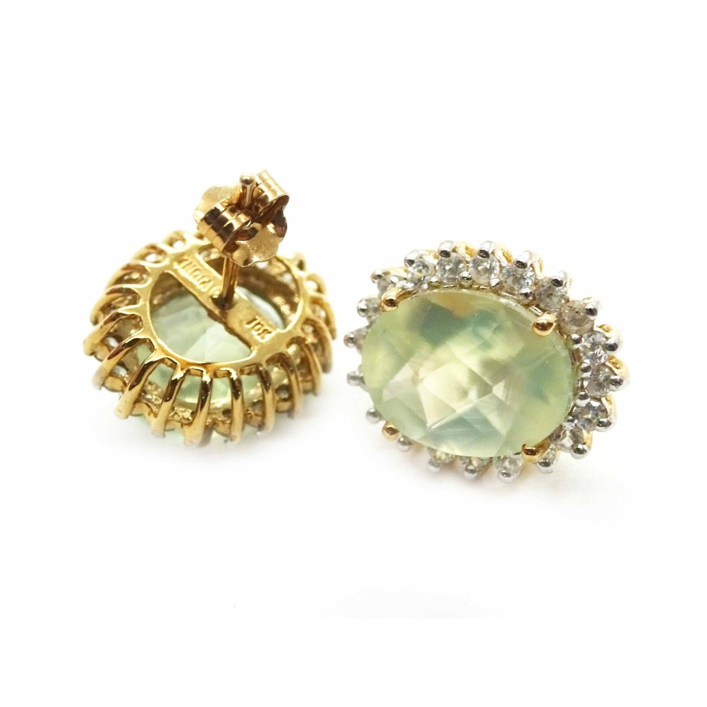 Chalcedony Pendant & Earrings 10k Gold w/Pink Tourmaline, White Topaz, Diamond