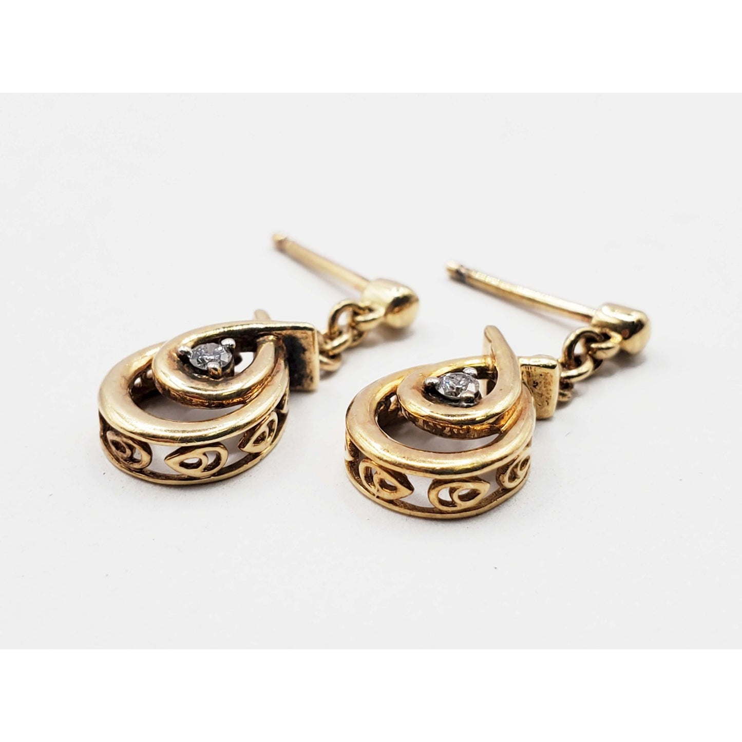 0.17 ctw Diamond Drop Earrings & Charm Pendant Set 10k Gold
