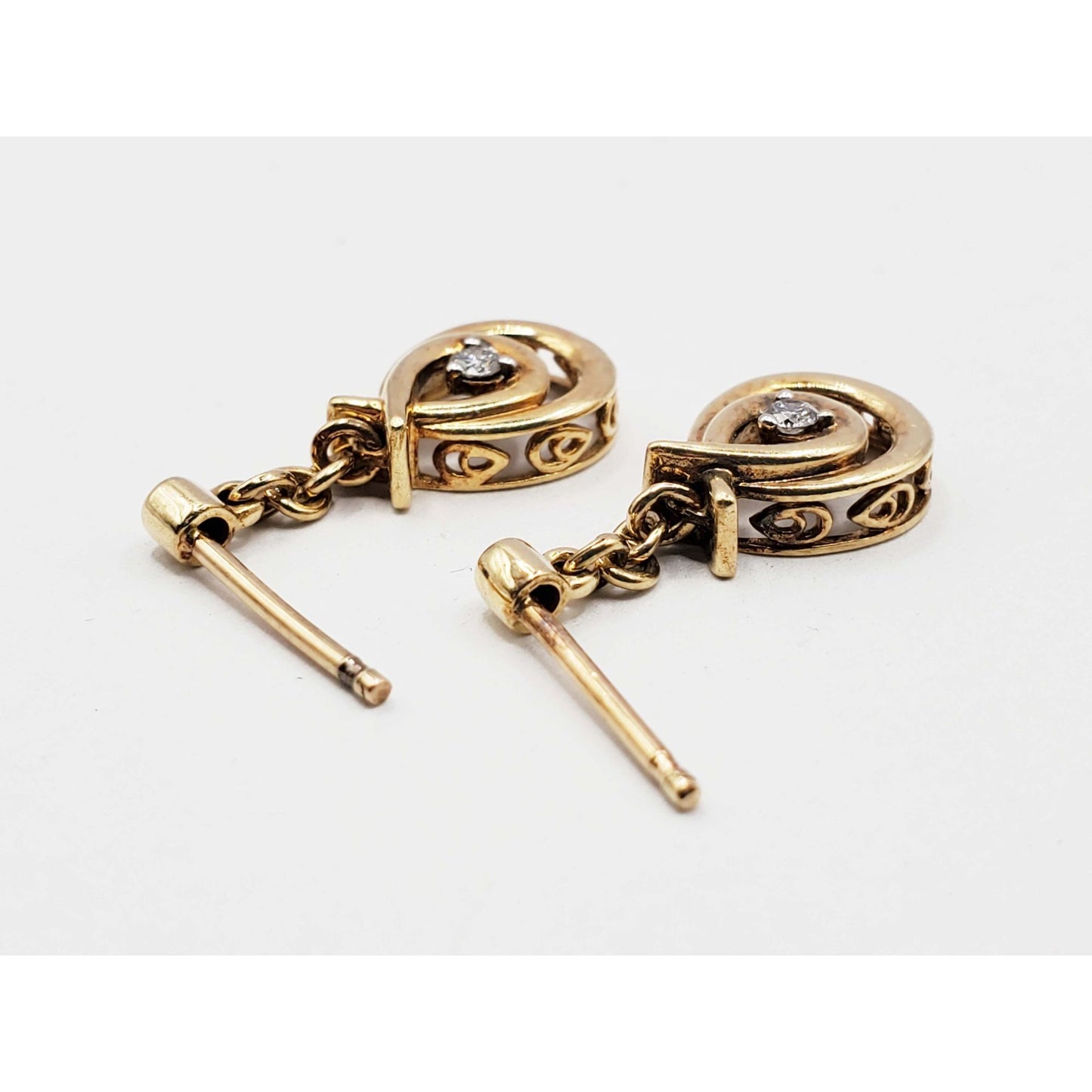 0.17 ctw Diamond Drop Earrings & Charm Pendant Set 10k Gold
