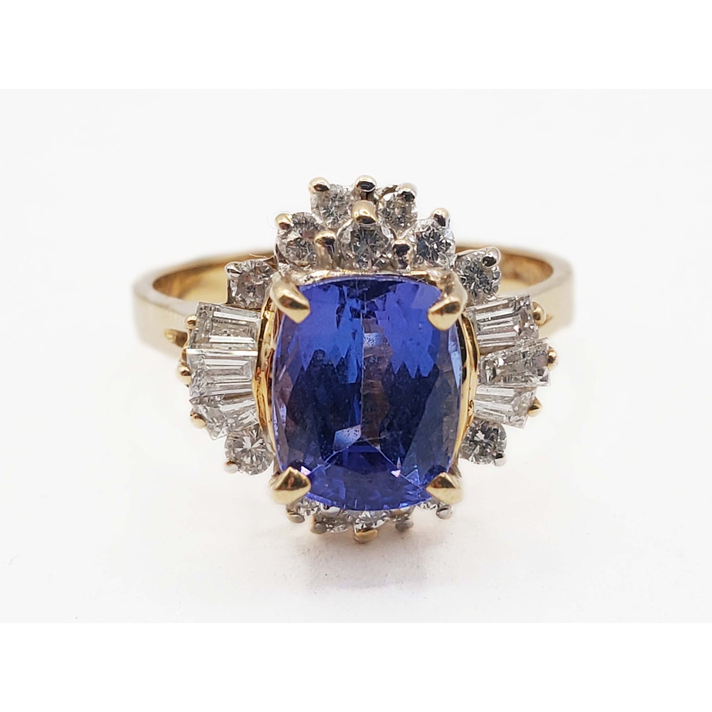 Vintage LeVian Cushion Tanzanite & Diamond Cocktail Ring 14k Gold Size 7.25