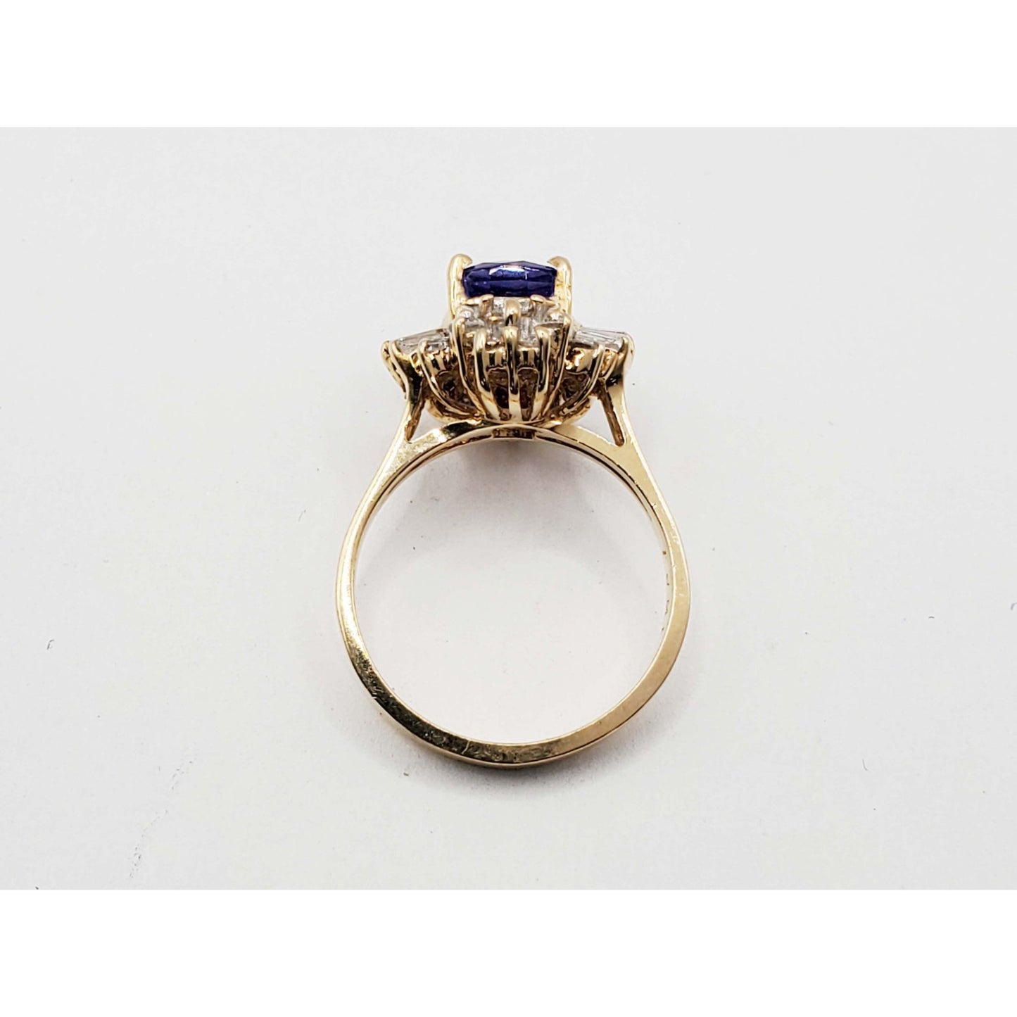 Vintage LeVian Cushion Tanzanite & Diamond Cocktail Ring 14k Gold Size 7.25