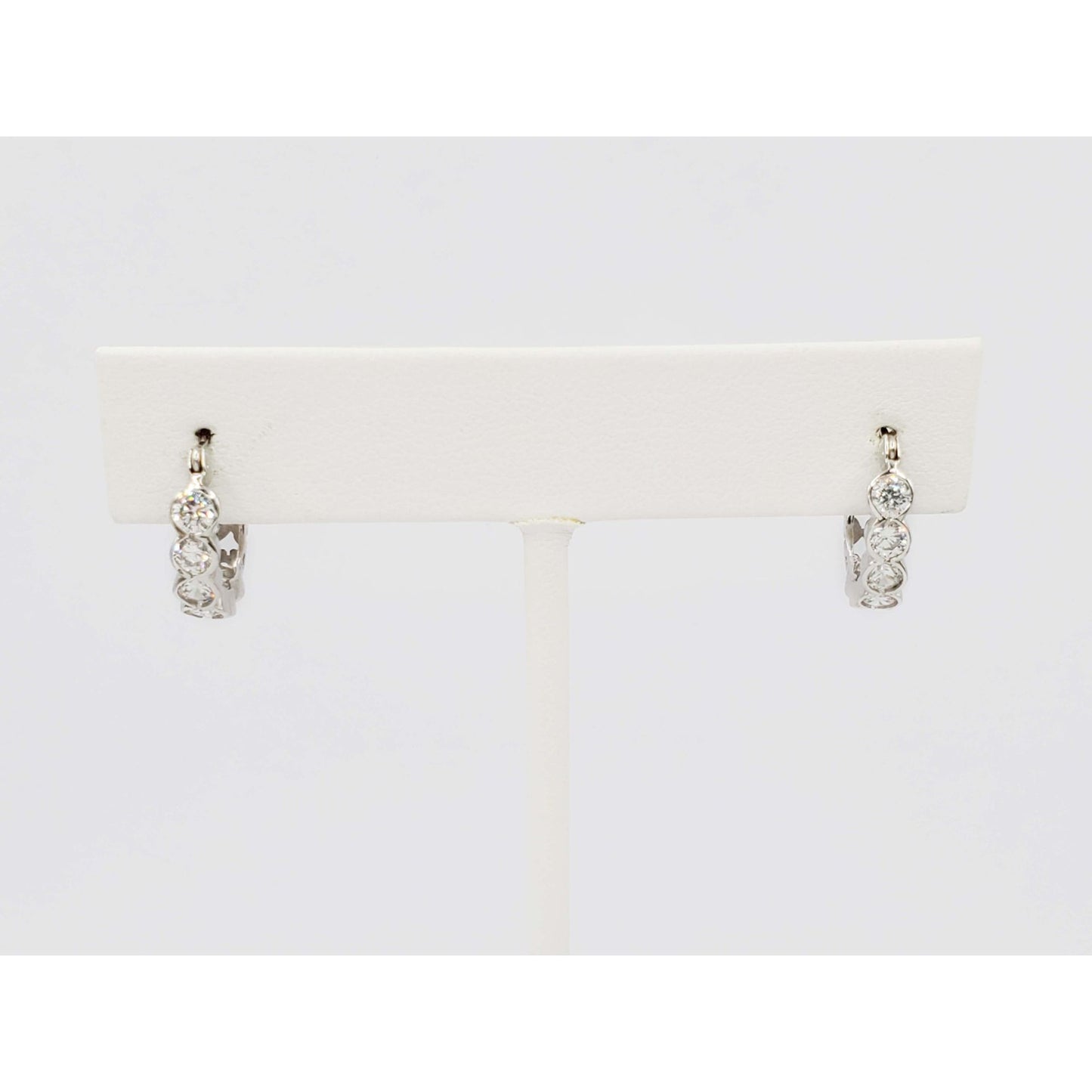 White CZ Huggie Hoop Earrings 14k White Gold