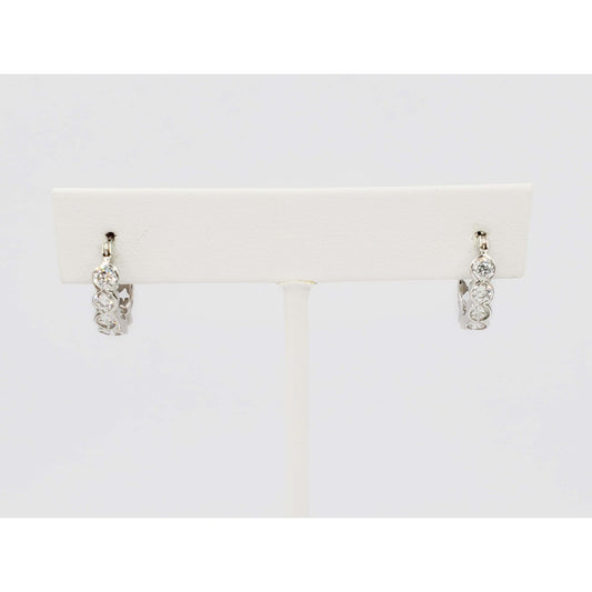 White CZ Huggie Hoop Earrings 14k White Gold