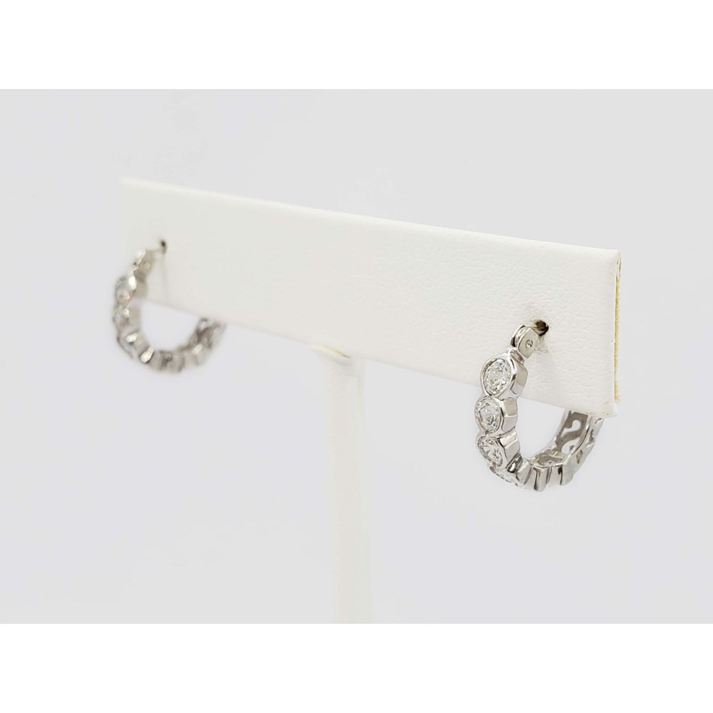 White CZ Huggie Hoop Earrings 14k White Gold