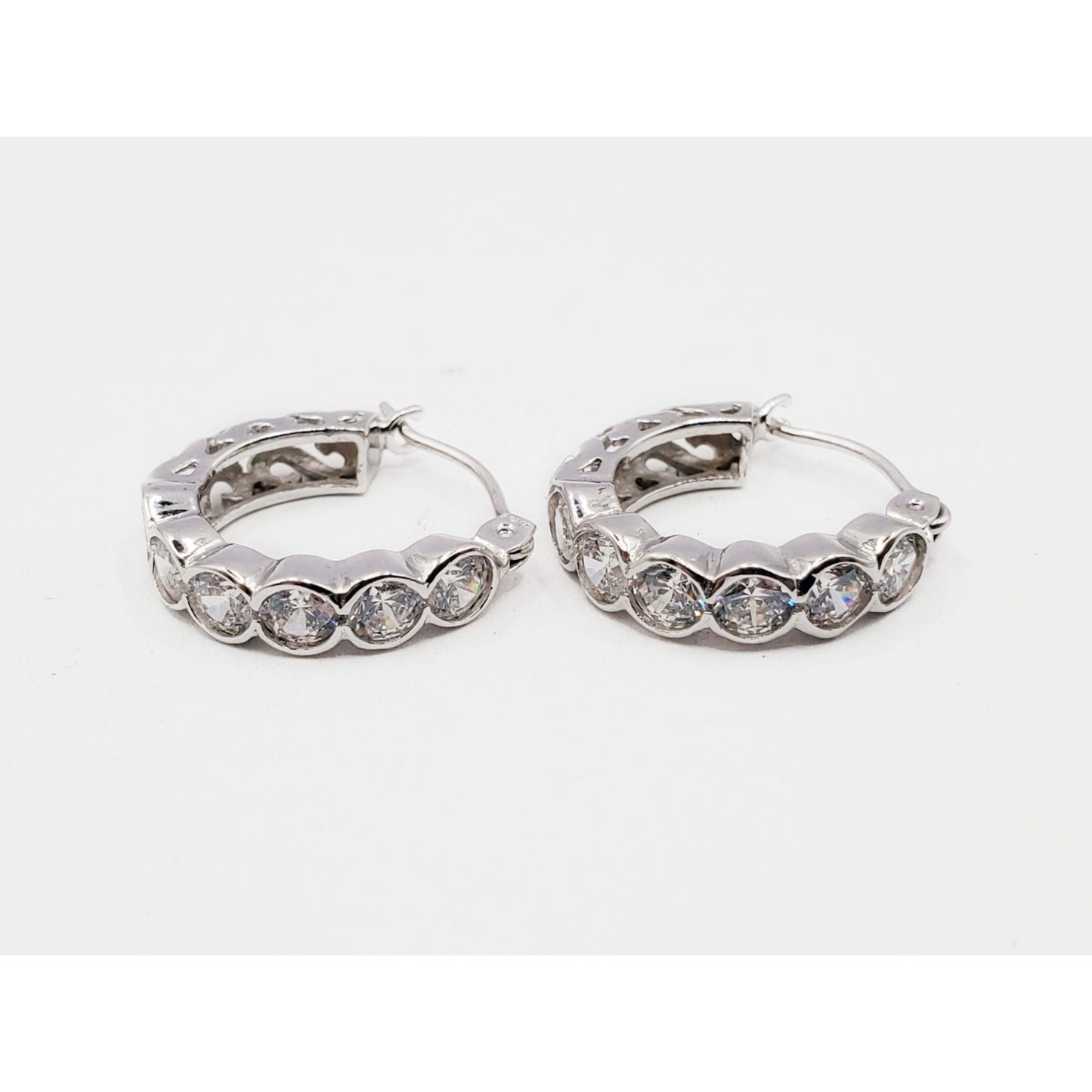 White CZ Huggie Hoop Earrings 14k White Gold