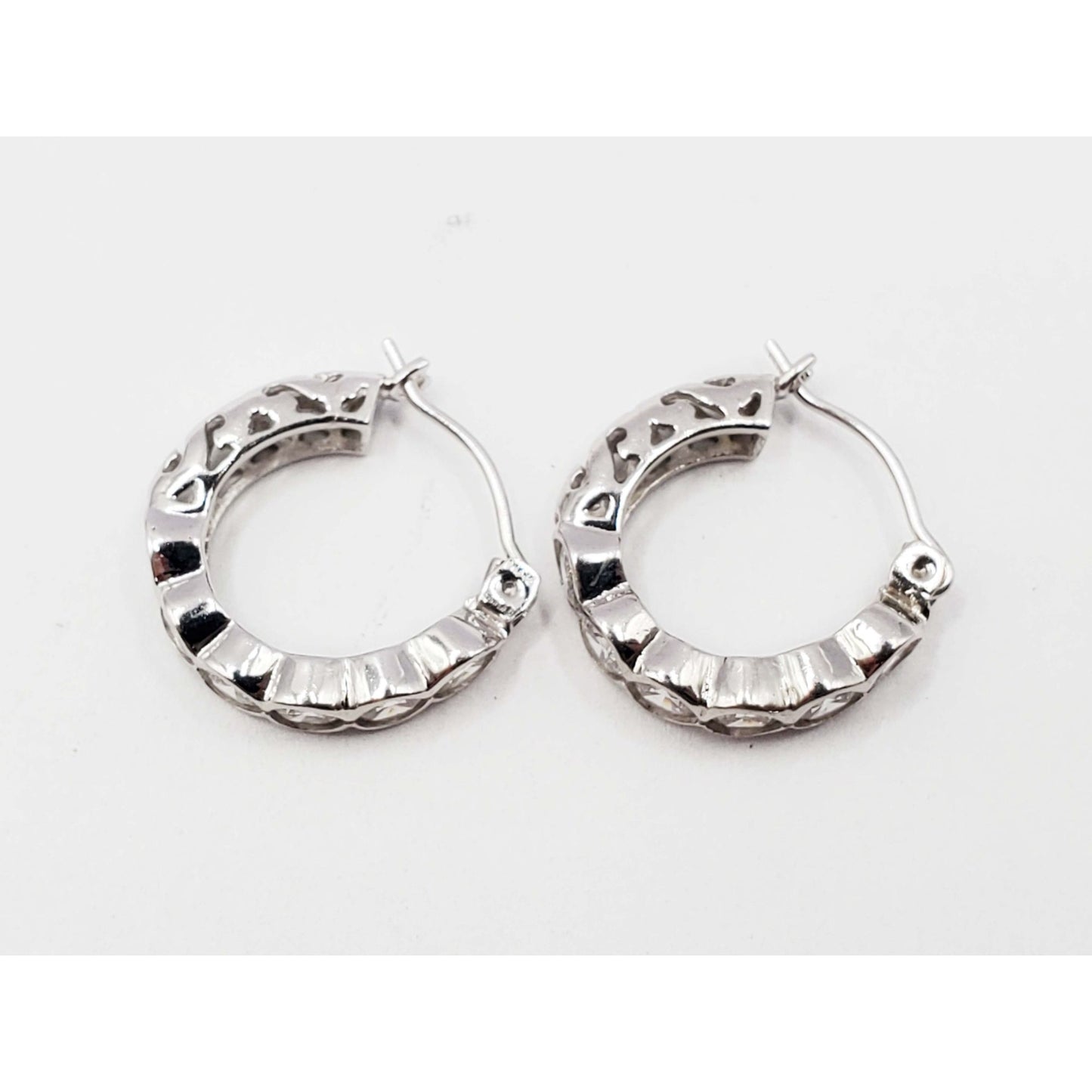 White CZ Huggie Hoop Earrings 14k White Gold