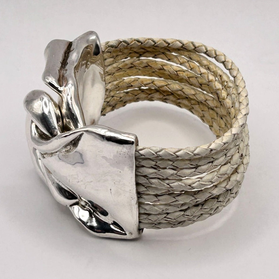 925 Sterling Silver Magnetic Clasp 8.75" Leather Bracelet Israel 47.4g