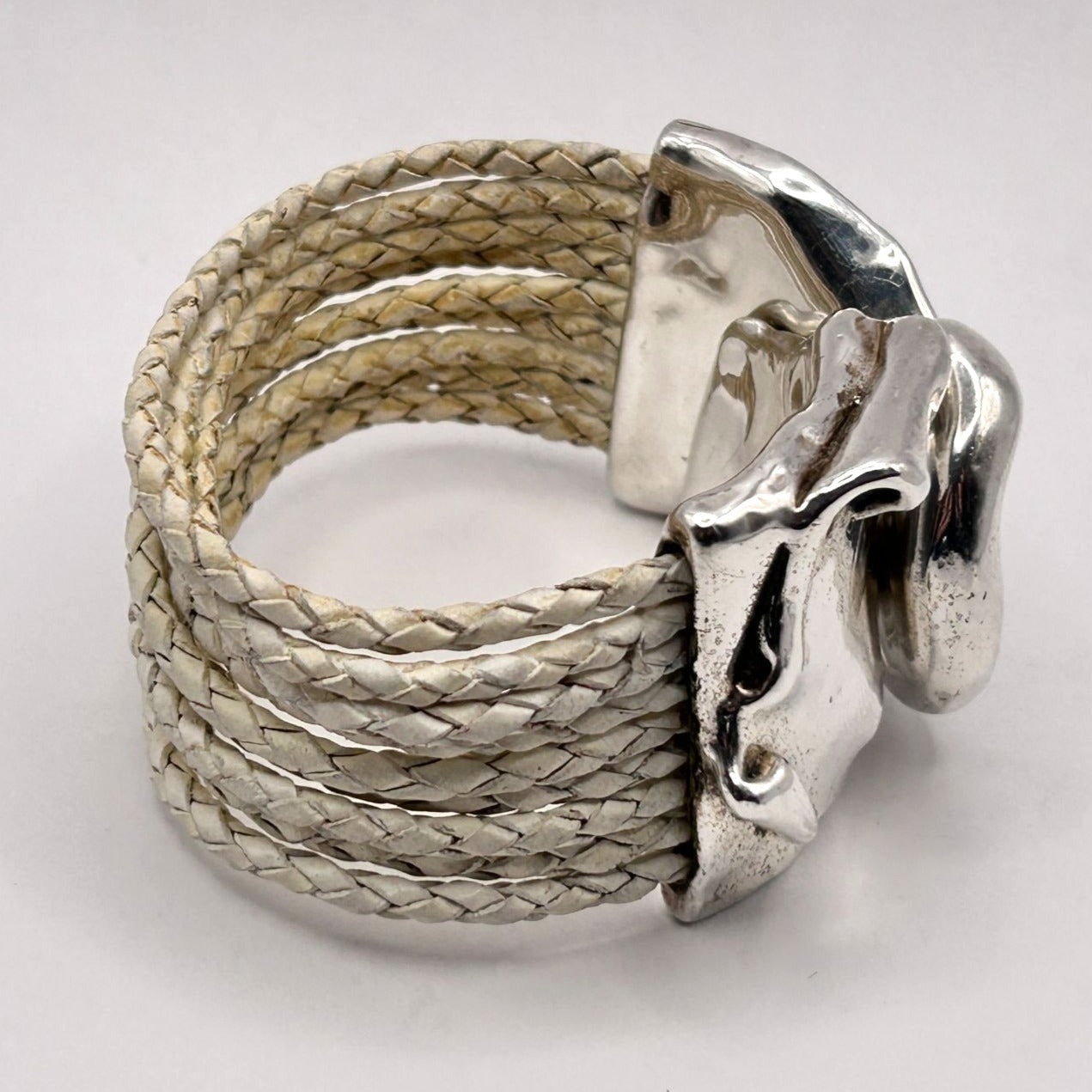925 Sterling Silver Magnetic Clasp 8.75" Leather Bracelet Israel 47.4g