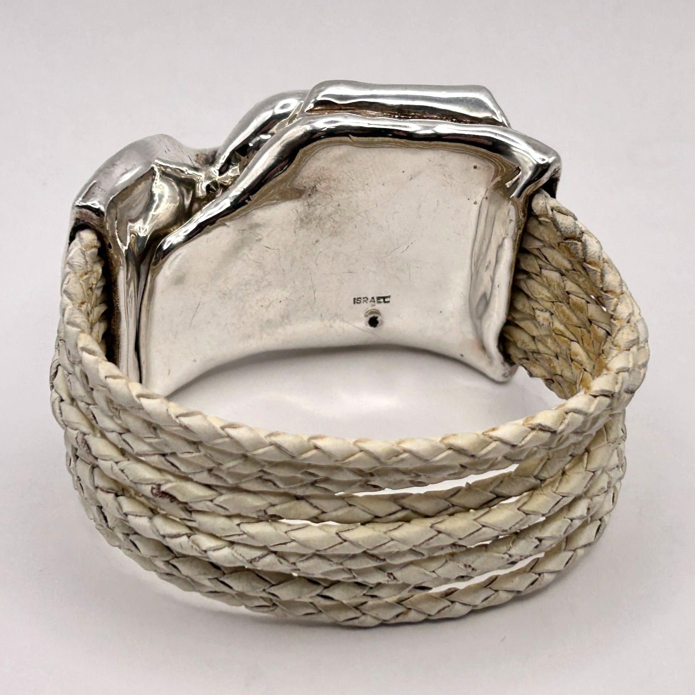 925 Sterling Silver Magnetic Clasp 8.75" Leather Bracelet Israel 47.4g