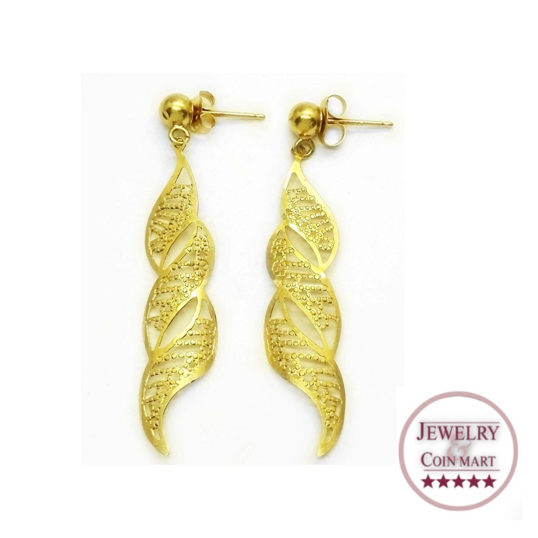 14K Gold JCM Twisted Filigree Dangle Drop Earrings