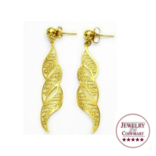 14K Gold JCM Twisted Filigree Dangle Drop Earrings