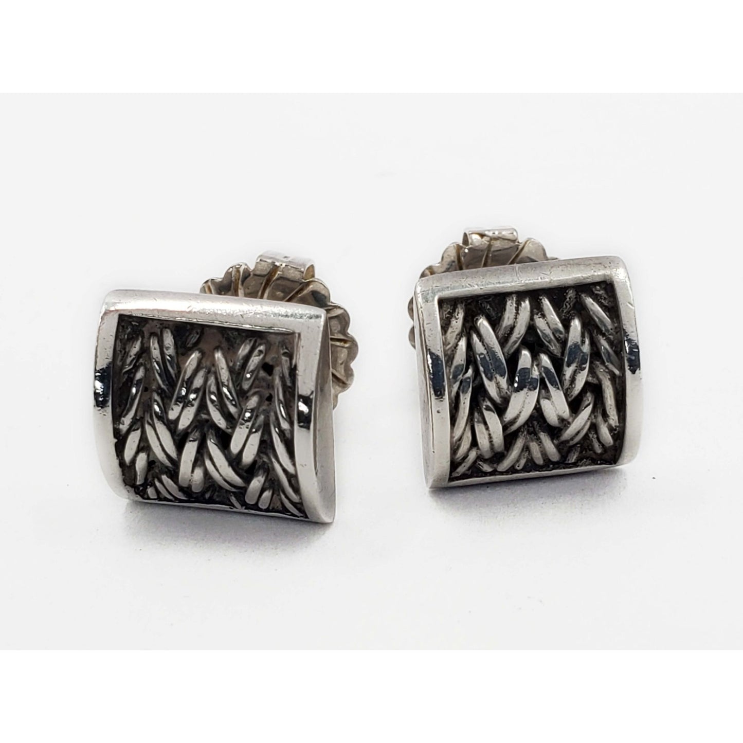 Lois Hill Designer 11.5mm Curved Textile Weave Stud Earrings Sterling Silver