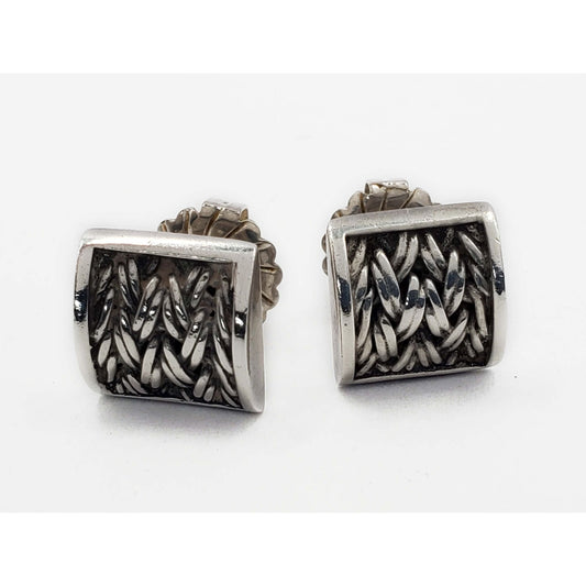 Lois Hill Designer 11.5mm Curved Textile Weave Stud Earrings Sterling Silver