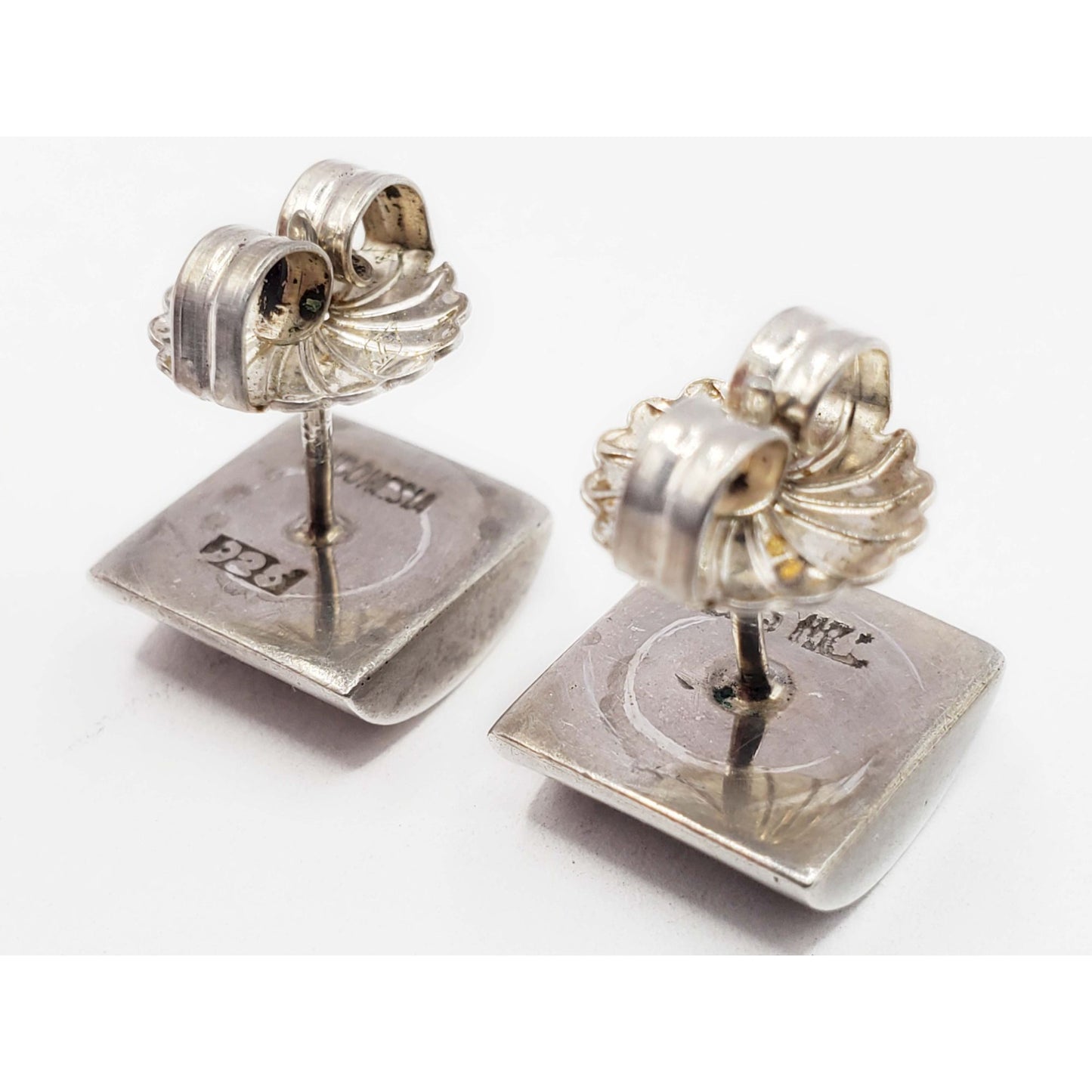 Lois Hill Designer 11.5mm Curved Textile Weave Stud Earrings Sterling Silver