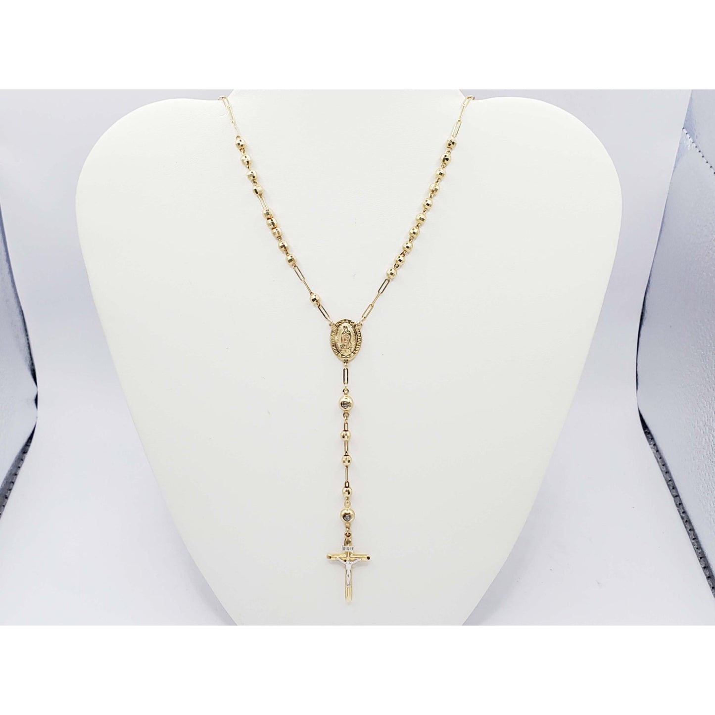 Religious Rosary Bead Necklace Lady of Guadalupe 14k Gold